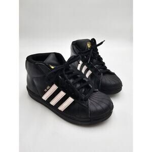 Adidas Boy's Size 1 Black Pro Model 3 Strip Hightop Tennis Shoes